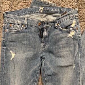 7 for all Man Kind Blue Distressed Skinny Jeans